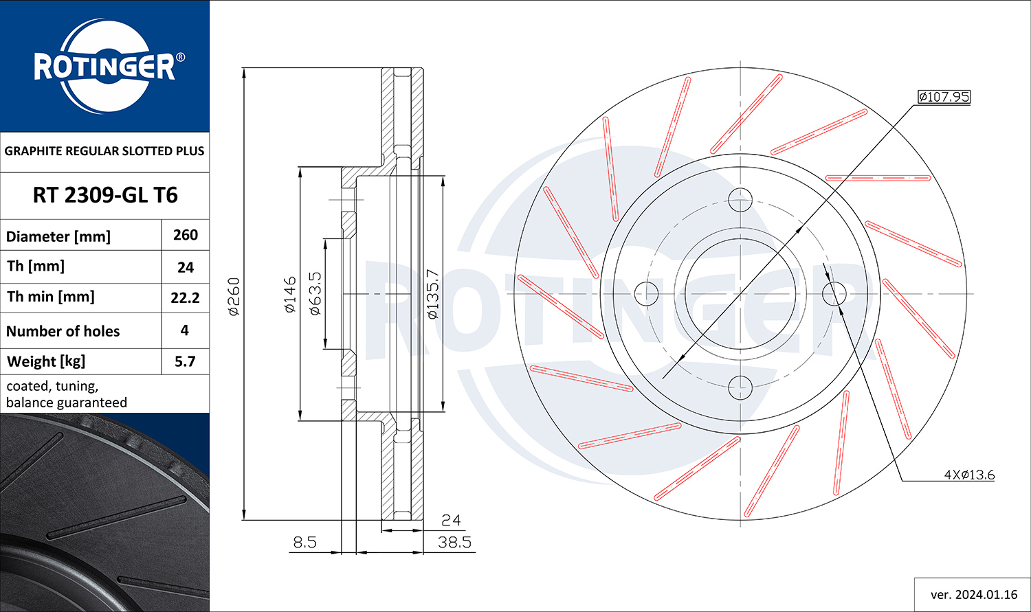 ROTINGER Féktárcsa, mind RT2309-GLT6_ROT